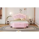 2-Pieces Bedroom Sets Full Size Flower-Shaped Upholstered LED Platform Bed with Storage Ottoman-Sherpa Fabric, Pink