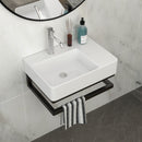 Wall Mounted Rectangular Bathroom Sink With Towel Bar And Faucet Hole - White by HouseOfZazla