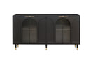 Accent Cabinet Black Lacquered Wooden Cabinet with 4 Glass Doors Sideboard Buffet Server Cabinet Storage Cabinet, for Living Room, Entryway, Hallway, Office, Kitchen and Dining Room