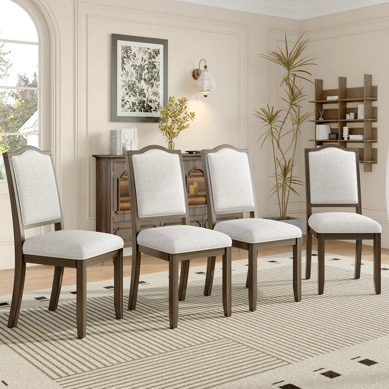 Farmhouse Dining Chairs Set of 4, Upholstered Dining Chairs with High Back, Modern Seating for Kitchen, Bedroom & Living Room(Beige+Brown)