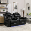 Home Theater Seating Manual Recliner Loveseat With Hide-Away Storage, Cup Holders And Led Light Strip For Living Room by HouseOfZazla