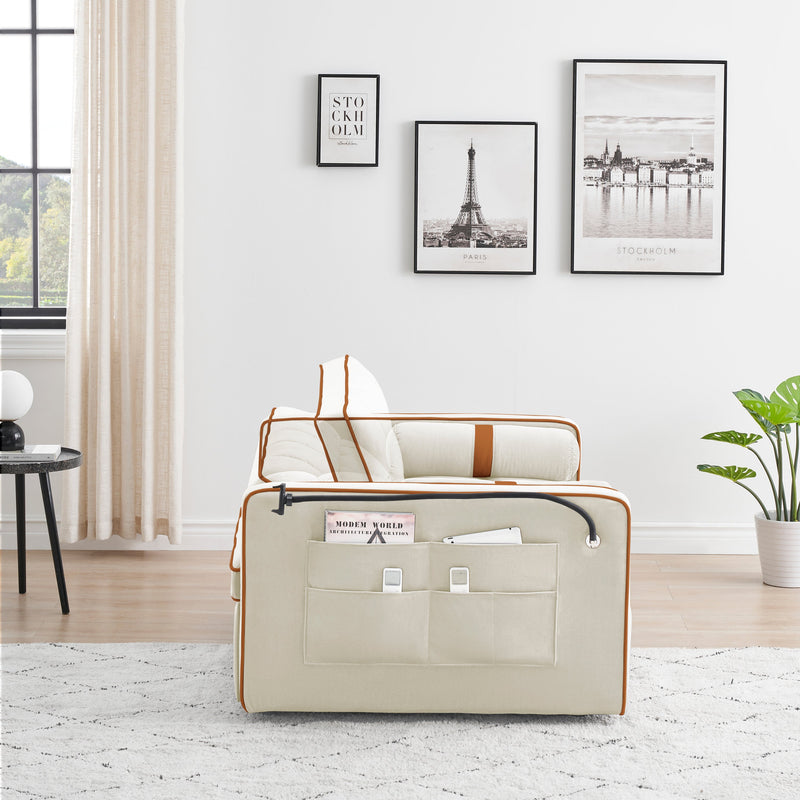 Sleeper Sofa Couch w/Pull Out Bed, 55" Modern Velvet Convertible Sleeper Sofa Bed, Small Love seat Sofa Bed w/Pillows & Side Pockets for Small Space, Living Room, Apartment,Beige