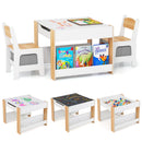 4 in 1 Kids Toddler Activity Table and Chairs Set with Reversible Tabletop-Natural