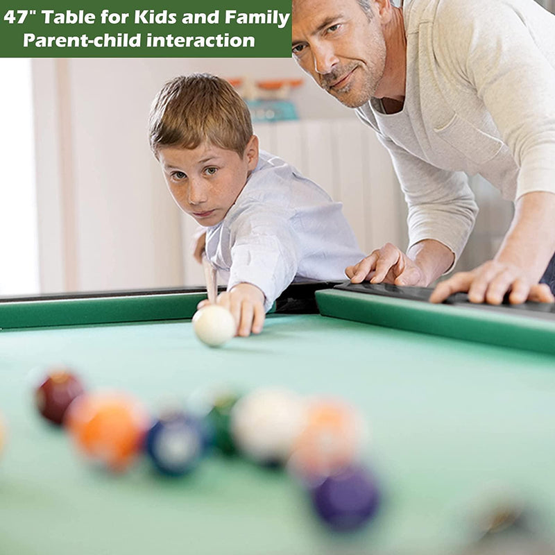 47" Folding Portable Billiard Table for Kids and Family - Pool Game Table with Cues, Balls, Chalk, Cleaning Brush, Tripod - Home or Office Play Fun