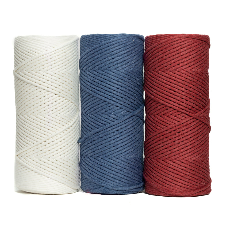 4th of July Bundle - Soft Cotton Cord Zero Waste 4mm - 1 Single Strand - 720 Feet