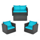 Alora 4-Piece Outdoor Rattan Wicker Patio Furniture Set With Turquoise Cushions (97145368)