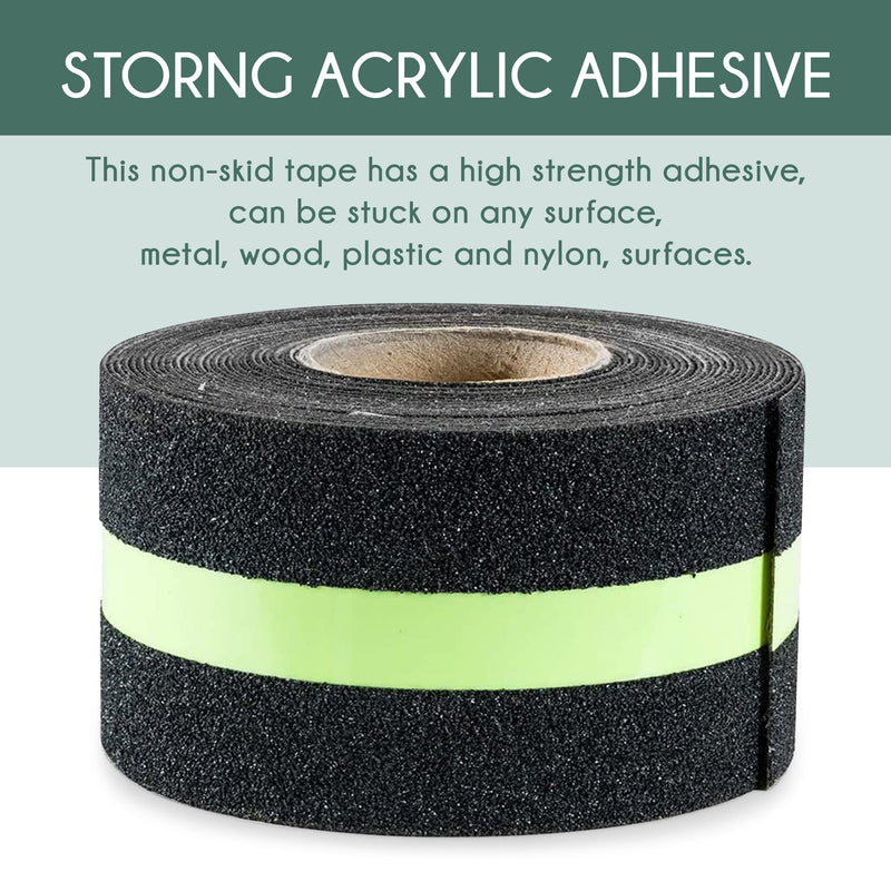 Non-Slip Glow In The Dark Tape - Waterproof Safety Anti Slip Tape For Staircase, Dark Areas - 2"X16.5' Roll, Glow