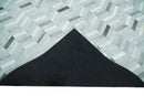Ivory Gray Leather Chevron Rug - Hand Stitched Hair-On Cowhide by The Rug Decor