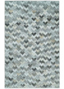 Ivory and Gray Hair-On Cowhide Leather Rug Hand Stitched Chevron Tile Geometric Pattern by The Rug Decor