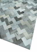 Ivory and Gray Hair-On Cowhide Leather Rug Hand Stitched Chevron Tile Geometric Pattern by The Rug Decor