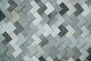 Custom Made Ivory and Gray Leather Rug | Hairon Genuine Leather, Cowhide rug, Chevron Tile Geometric Rug