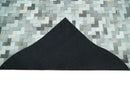 Ivory and Gray Hair-On Cowhide Leather Rug Hand Stitched Chevron Tile Geometric Pattern by The Rug Decor