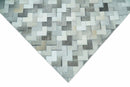 Ivory and Gray Hair-On Cowhide Leather Rug Hand Stitched Chevron Tile Geometric Pattern by The Rug Decor