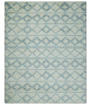 Handcrafted Moroccan Wool Area Rug - Ivory and Blue Contemporary Design Patterns