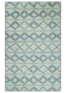 Modern Ivory and Blue Moroccan Hand Made Wool Area Rug
