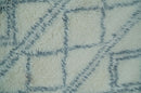 Modern Ivory and Blue Moroccan Hand Made Wool Area Rug