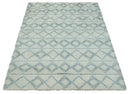 Handcrafted Moroccan Wool Area Rug - Ivory and Blue Contemporary Design Patterns