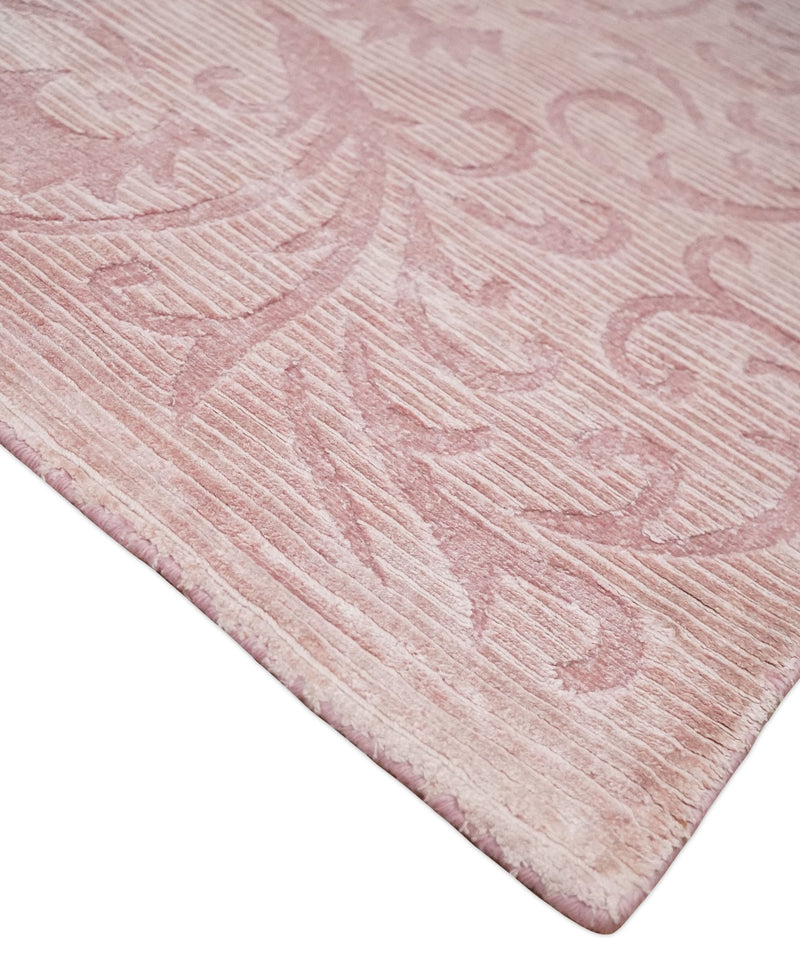 4x6 and 6x9 Hand Woven and Carved Pink Floral Art Silk Rug | KNT2