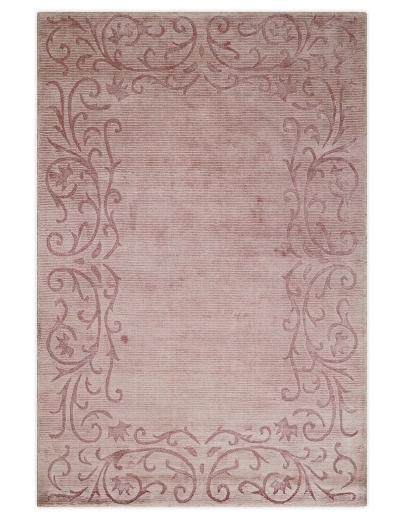 4x6 and 6x9 Hand Woven and Carved Pink Floral Art Silk Rug | KNT2