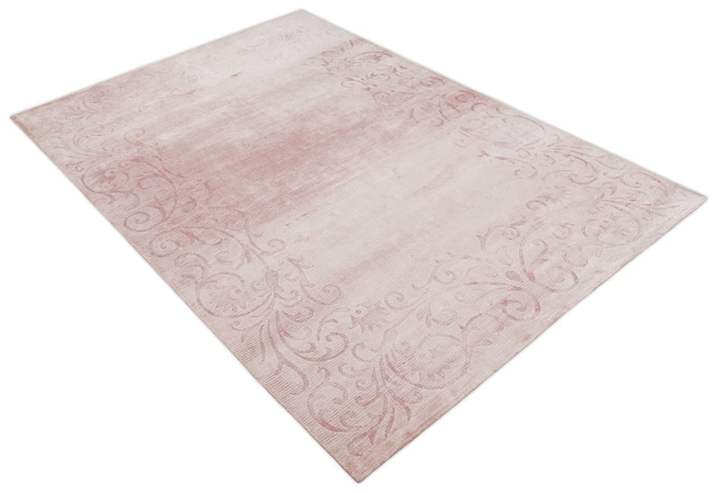 4x6 and 6x9 Hand Woven and Carved Pink Floral Art Silk Rug | KNT2