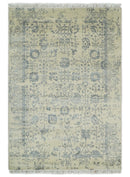 4x6 Fine Hand Knotted Beige and Gray Traditional Vintage Persian Style Antique Wool and Silk Rug | AGR14