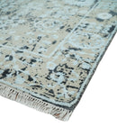 4x6 Fine Hand Knotted Aqua, Beige and Black Traditional Vintage Persian Style Antique Wool and Bamboo Silk Rug | AGR10