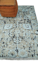 Hand Knotted Vintage Persian Style Area Rug 4x6 Camel Beige Black Wool Bamboo Silk