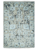 4x6 Fine Hand Knotted Aqua, Beige and Black Traditional Vintage Persian Style Antique Wool and Bamboo Silk Rug | AGR10