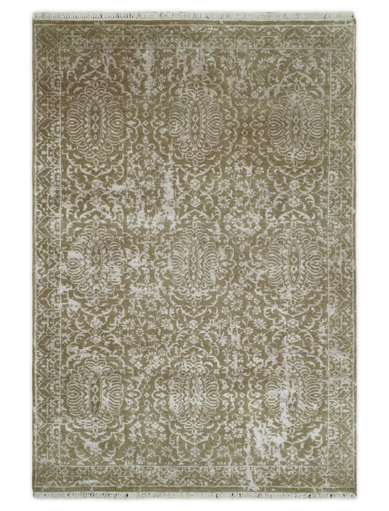 4x6 Fine Hand Knotted Cooper and Silver Traditional Vintage Persian Style Antique Wool and SIlk Rug | AGR16