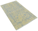 Gold and Silver Persian Hand Knotted Traditional Wool and Bamboo Silk Area Rug 4x6