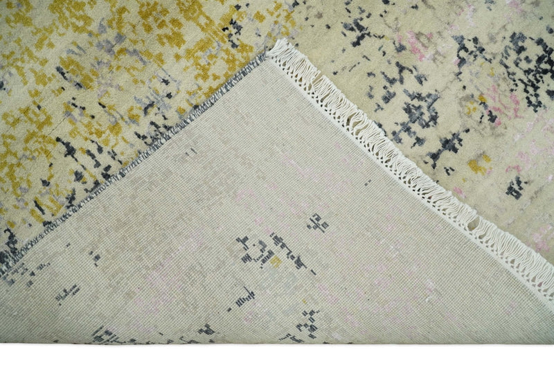 4x6 Fine Hand Knotted Gold, Gray and Ivory Modern Abstract Wool and SIlk Area Rug | AGR17