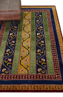 Green Gold Blue Striped Wool Area Rug 4x6 - Hand Knotted