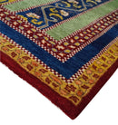 Green Gold Blue Striped Wool Area Rug 4x6 - Hand Knotted