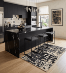 Beige Black Hand Knotted Modern Abstract Recycled Silk Area Rug 4x6