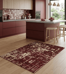 Recycled Silk Area Rug 4x6 - Beige Maroon Hand-Knotted Modern