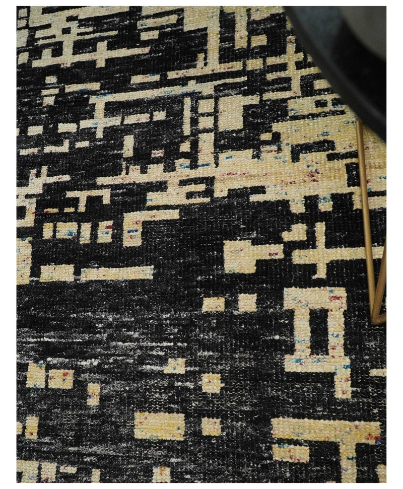 4x6 Hand Knotted Camel and Black Modern Abstract Contemporary Recycled Silk Area Rug | OP54