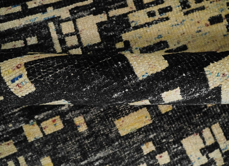 4x6 Hand Knotted Camel and Black Modern Abstract Contemporary Recycled Silk Area Rug | OP54