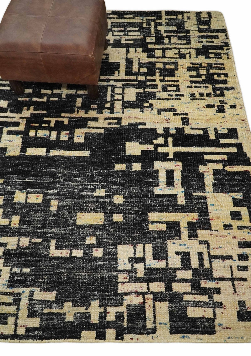 4x6 Hand Knotted Camel and Black Modern Abstract Contemporary Recycled Silk Area Rug | OP54