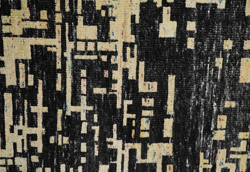 4x6 Hand Knotted Camel and Black Modern Abstract Contemporary Recycled Silk Area Rug | OP54