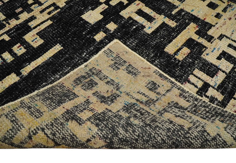 4x6 Hand Knotted Camel and Black Modern Abstract Contemporary Recycled Silk Area Rug | OP54