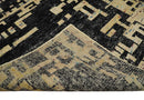 Beige Black Hand Knotted Modern Abstract Recycled Silk Area Rug 4x6