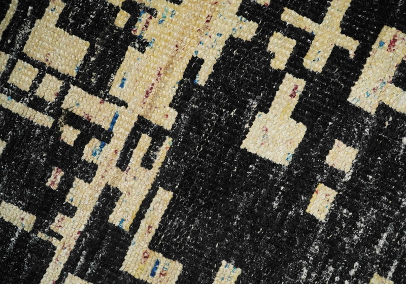 4x6 Hand Knotted Camel and Black Modern Abstract Contemporary Recycled Silk Area Rug | OP54