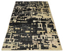 4x6 Hand Knotted Beige and Black Modern Abstract Contemporary Recycled Silk Area Rug | OP54