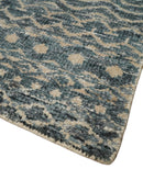 4x6 Hand Knotted Ivory, Beige and Blue Modern Contemporary Southwestern Tribal Trellis Recycled Silk Area Rug | OP55