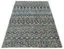 4x6 Hand Knotted Ivory, Beige and Blue Modern Contemporary Southwestern Tribal Trellis Recycled Silk Area Rug | OP55