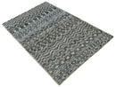 Ivory Blue Recycled Silk Area Rug 4x6 - Southwestern Trellis