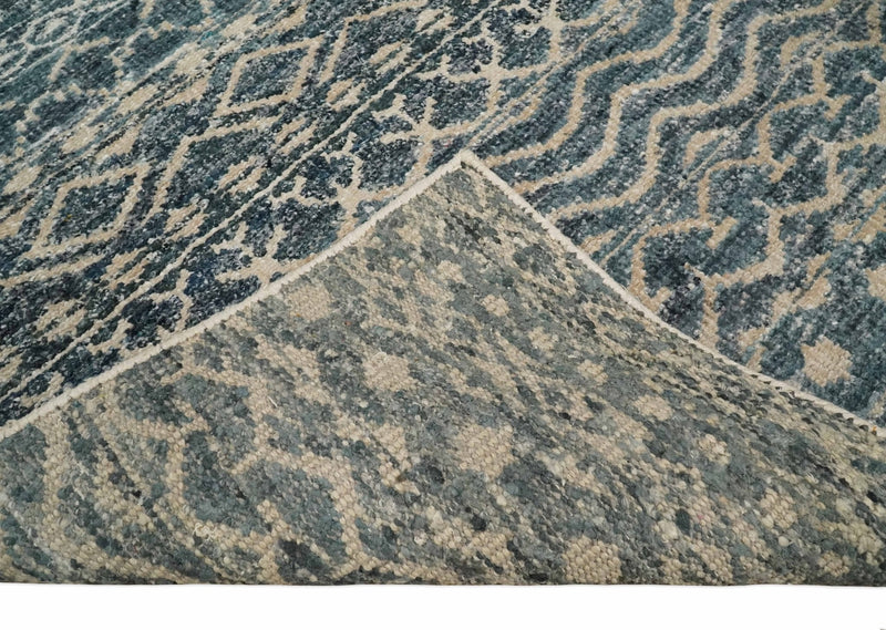 4x6 Hand Knotted Ivory, Beige and Blue Modern Contemporary Southwestern Tribal Trellis Recycled Silk Area Rug | OP55