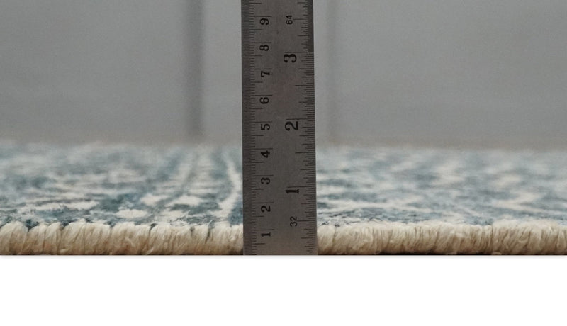 4x6 Hand Knotted Ivory, Beige and Blue Modern Contemporary Southwestern Tribal Trellis Recycled Silk Area Rug | OP55