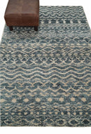 Ivory Blue Recycled Silk Area Rug 4x6 - Southwestern Trellis