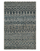 4x6 Hand Knotted Ivory, Beige and Blue Modern Contemporary Southwestern Tribal Trellis Recycled Silk Area Rug | OP55